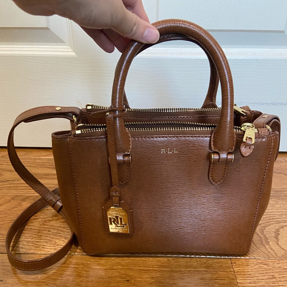Ralph Lauren Brown Leather Satchel Crossbody Purse